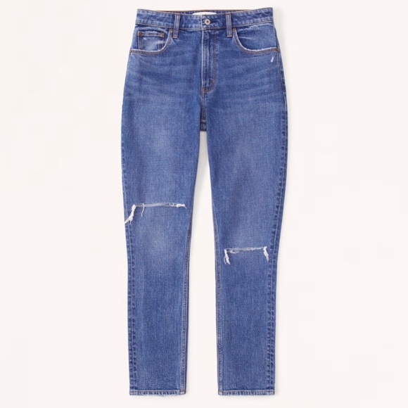 NWT Abercrombie & Fitch Solid Blue Denim Distressed Curvy Skinny High Rise Jeans - Picture 5 of 14